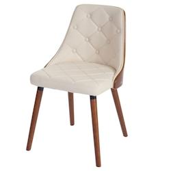 Décoshop26 - Chaise à manger visiteur bureau capitonné aspect noyer courbé en synthétique crème 04_0002199 - 3000257732690_0
