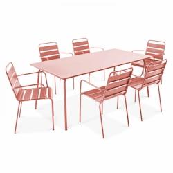Oviala Business Ensemble table de jardin et 6 fauteuils en métal argile - Oviala - rose acier 109249_0
