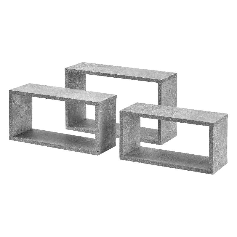 Lot de 3 étagères murales - étagères flottantes stylées en panneau de particules mélaminé - capacité 5 kg - gris effet béton - 03_0005794_0
