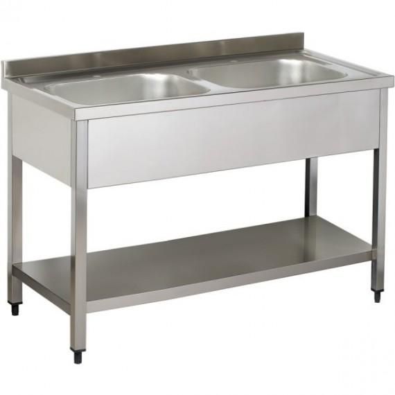 Plonge inox 120x60x95 cm - 2 bacs - sans égouttoir - structure en acier inoxydable_0