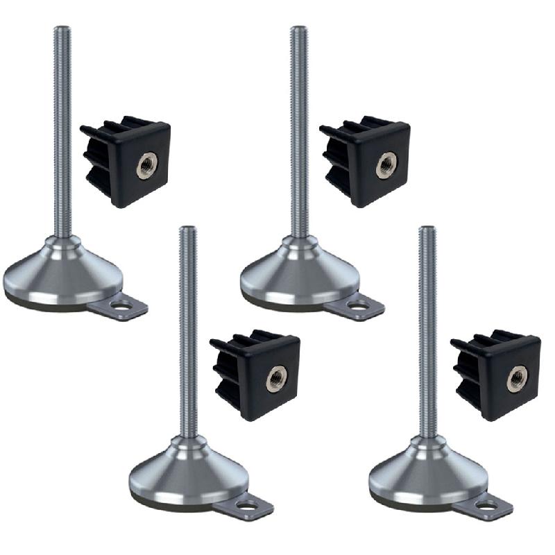 Pied en inox 16x150x80mm, tampon et trou de fixation+inserts 40x40x1.5mm -Set of 4_0