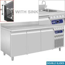 Table frigorifique murale ventilée 3 portes GN 1/1 avec évier - DT178/PMA+EV - Acier inox alimentaire AISI 304_0