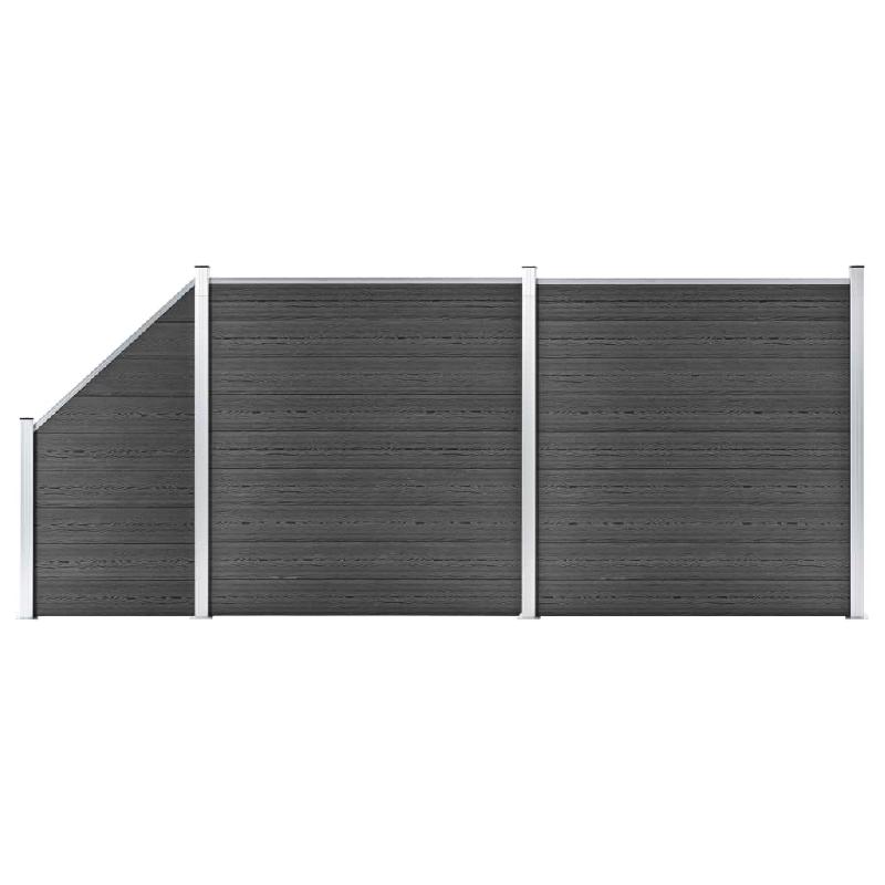 Vidaxl ensemble de panneau de clôture wpc 446x(105-186) cm noir 3070438_0