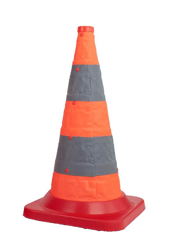 Cône de signalisation télescopique pliable - 50 cm - bandes rétro réfléchissantes - norme EN471_0