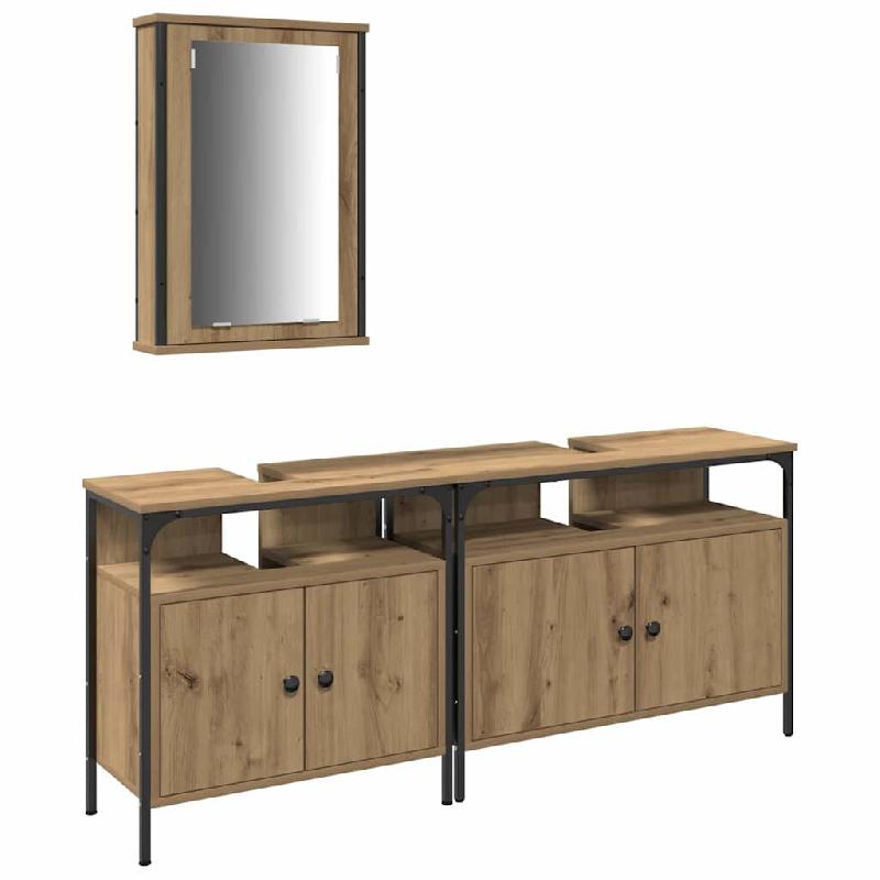 Helloshop26 - Ensemble de meubles de salle de bain moderne 80 x 30 x 60 cm avec miroir 2 étagères en bois d'ingénierie marron 02_0055930 - 30002392_0