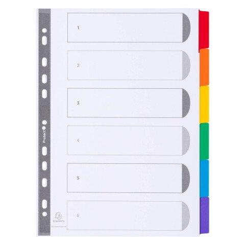 LOT DE 2 - INTERCALAIRE A4 CARTE160 G EXACOMPTA 6 ONGLETS NEUTRES RÉINSCRIPTIBLES MULTICOLORES - 1 JEU