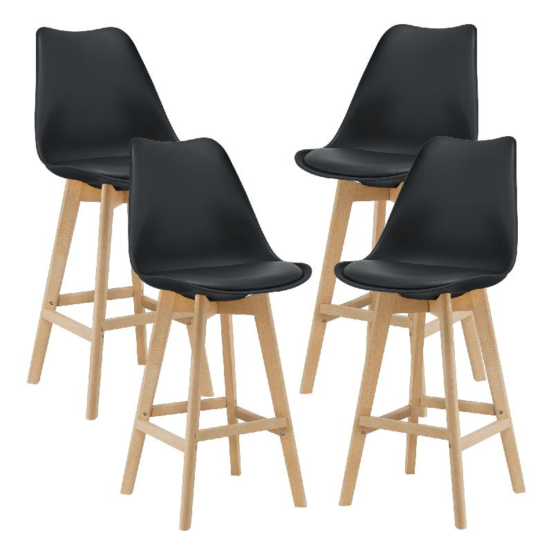 Lot de 4 tabourets de bar en plastique synthétique noir - Hêtre massif - 105x48x58 cm - 03_0008720_0