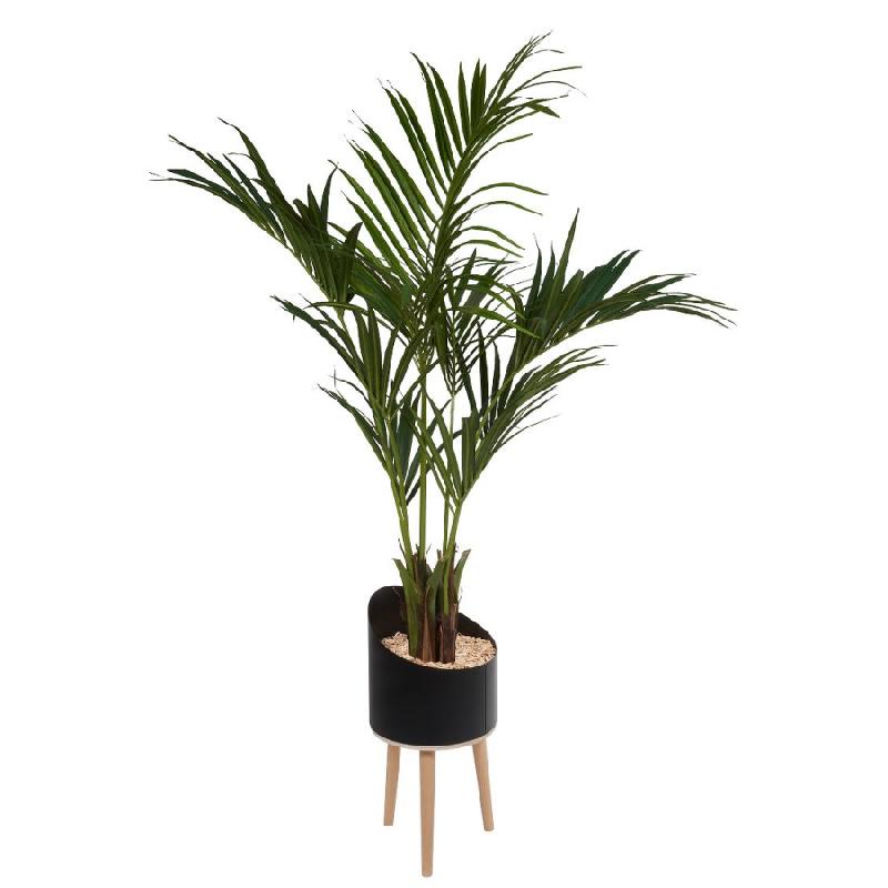 Palmier artificiel 210 cm - sur bac métal VAGUE et pied bois - Genexco_0