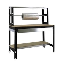 PROREGAL Table d'emballage BUFFALO avec tiroir | HxLxP 84x150x76cm | Capacité de charge 600kg | anthracite - gris métal PR_RS43-11_0