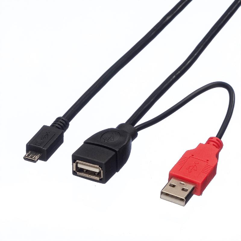Roline câble usb 2.0 en y, 2x type a (m/f) - micro b m, 1 m_0