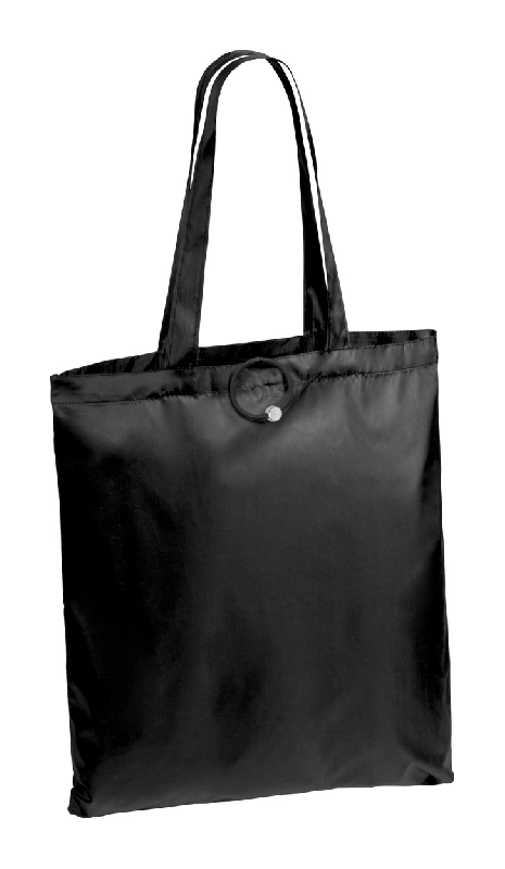 Sac shopping pliable - bracelet en caoutchouc - polyester 190D - noir - 22g_0