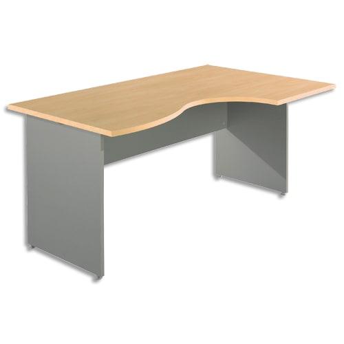Simmob - Bureau compact droit 160 x 80/100 cm avec retour à droite - Finition hêtre et voile de fond couleur alu_0