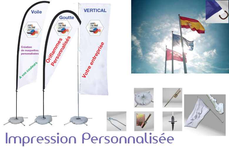 Drapeau horizontal personnalisé - polyester brillant 115g/m2 - fixation avec anneaux plastiques_0
