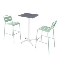 Oviala Business Ensemble table haute stratifié ardoise gris et 2 hautes vert sauge - Oviala - vert métal 110608_0