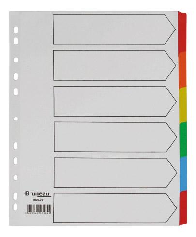 LOT DE 2 - INTERCALAIRE A4+ CARTE BRISTOL BLANCHE BRUNEAU 6 ONGLETS NEUTRES MULTICOLORES - 1 JEU