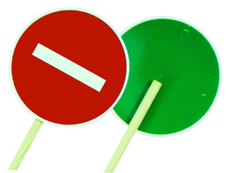 Panneaux de signalisation 300 mm sur piquets mobiles 1.20 mètres - 2 faces sens interdit/passage autorisé - Réf : PNPCH1JRRGVT-TL01 - Taliaplast_0