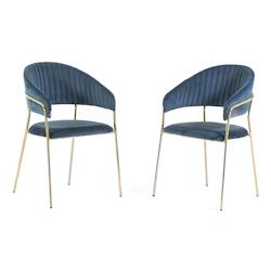RATTATAN Lot de 2 chaises d’intérieur en velours, rembourrées, pieds en métal, design élégant pour salle à manger, cuisine, restaurants - Bleu_0