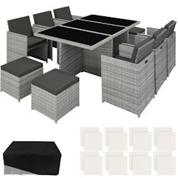 Tectake Salon de jardin YORK 10 places avec 2 sets de housses + housse de protection, variante 2 - gris clair - 403641 - gris aluminium 403641_0