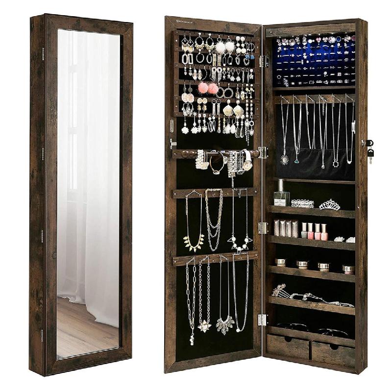 Armoire à Bijoux Murale SONGMICS - Avec Miroir Et Serrure - Blanc