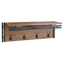 Décoshop26 - Porte-manteau mural étagère avec 4 crochets 24x75x24cm aspect chêne sauvage 04_0000974 - 3000563232693_0