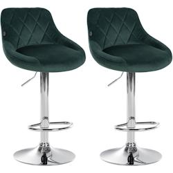 Décoshop26 - Set de 2 tabourets de bar coutures décoratives losanges assise en velours vert foncé et cadre en métal chromé TDB10771 - 3000250470414_0