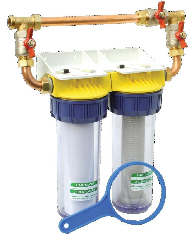 Double filtre 3/4'' bypass anti-calcaire avec équerre et cartouche - POLAR - fd34cbp - 408853_0