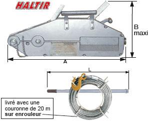 TIREUR À CÂBLE ALUMINIUM 1600 KG + COURONNE DE CÂBLE DE 20 MÈTRES