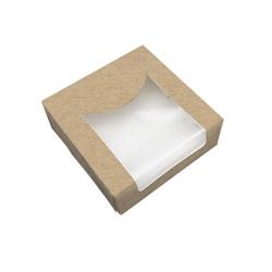 Packnwood FHC - Boîte pâtissière en carton brun avec couvercle attaché et fenêtre PLA - 10x10x4 cm - Lot de 500 - Marron_0