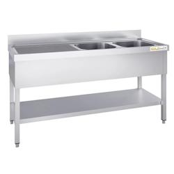 Plonge inox 2000x700mm avec 2 bacs à droite et égouttoir à gauche PREMIUM - GOLDINOX - inox 3701770816231_0