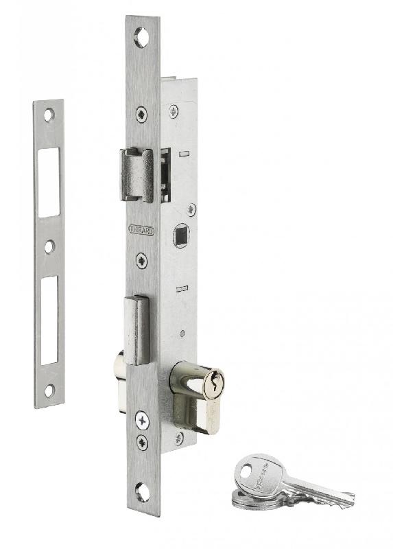 Serrure encastrée THIRARD - à cylindre, axe 16.5 mm, pour menuiserie métallique, avec cylindre nickelé 30x30 mm et 3 clés_0
