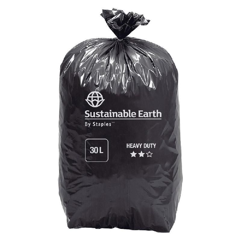 SUSTAINABLE EARTH BY STAPLES SAC POUBELLE RECYCLÉ SUSTAINABLE EARTH BY STAPLES™ : USAGE INTENSIF, 30 LITRES, NOIR, 25 UNITÉS PAR ROULEAU