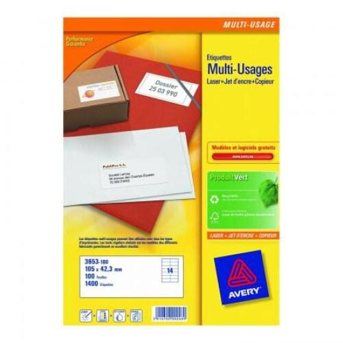 AVERY 1400 étiquettes multi-usages blanches, format 105 x 42,3 mm (100 feuilles A4 / cdt) - 5014702002489_0