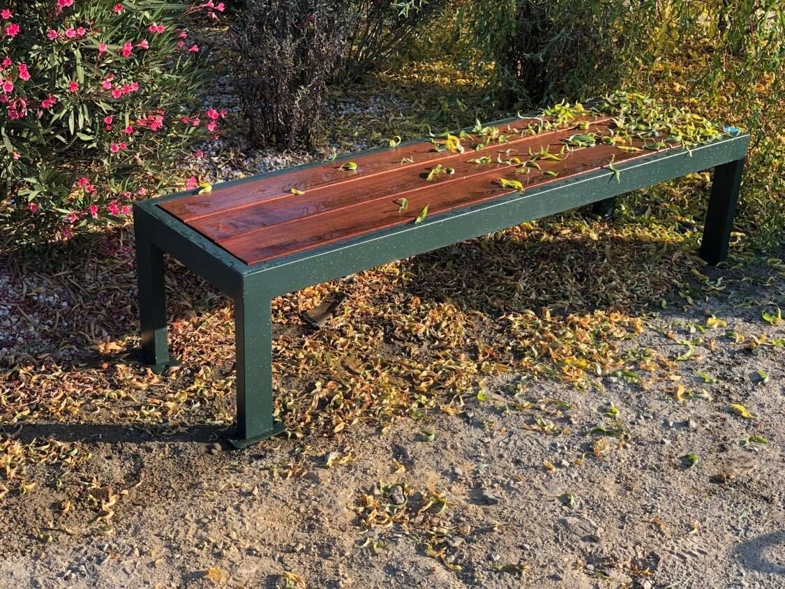 Banc haute qualité en acier inoxydable et bois exotique - Référence MUB14_0