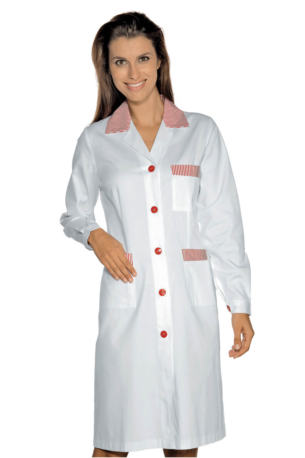 BLOUSE DE TRAVAIL MANCHES LONGUES POSITANO BLANC RAYÉ ROUGE 100% COTON