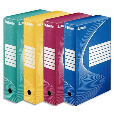 BOÎTE A ARCHIVES ESSELTE BOXY EN CARTON ONDULE - DOS DE 8 CM - COLORIS ASSORTIS - LOT DE 10