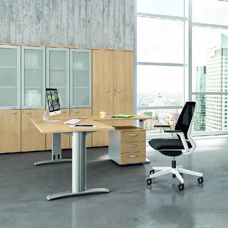 Bureau d'angle pieds I Practika P5 - Quadrifoglio - 160, Gris, Fixe, Avec voile de fond_0