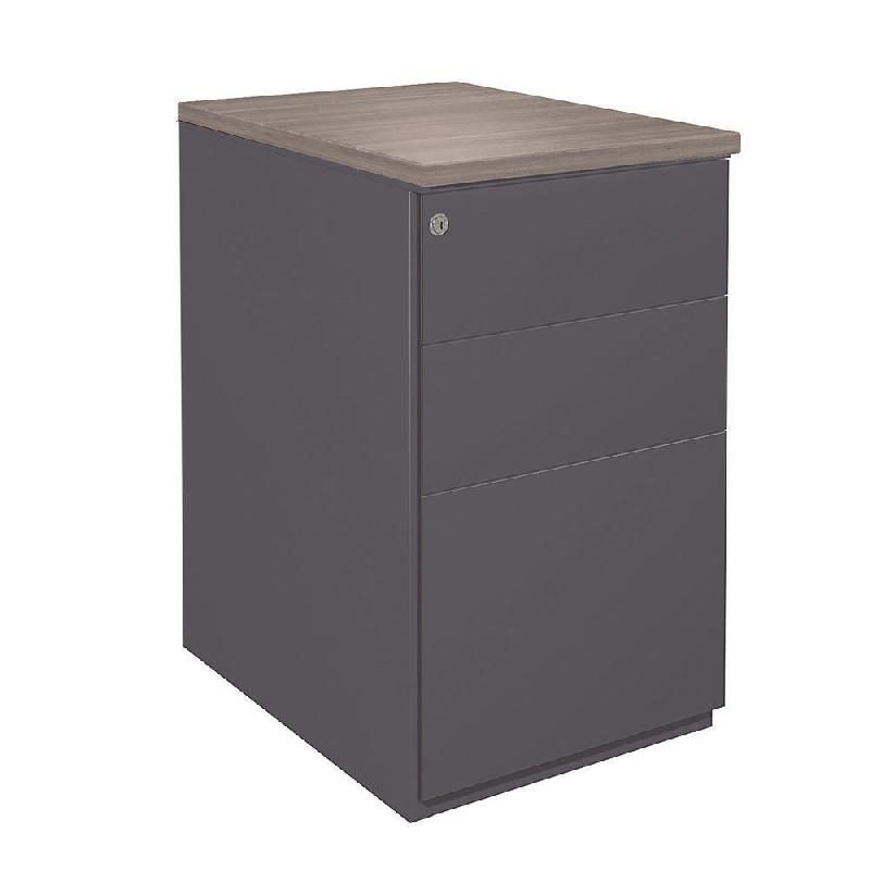 CAISSON HAUTEUR BUREAU MÉTAL NF ENVIRONNEMENT ANTHRACITE TOP CÈDRE, H.72 X L. 42 X P. 80 CM