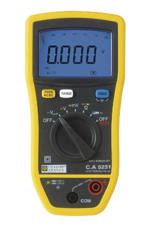 CHAUVIN ARNOUX - CA 5231 - Multimètre compact TRMS 6000 points avec bargraphe et rétroéclairage - Tensions AC-DC, Résistance, Continuité, Test diode, Position basse impédance en tension AC, Intensités_0