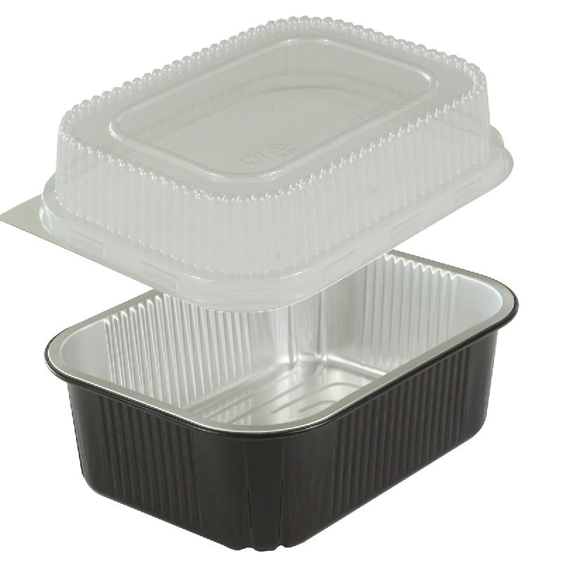 Combo Premium NOVATRAY PLAT ULTRA RIGIDE NOIRE 780ml (178x136mm) + Couvercle PP (H. Totale: 45+24=69mm) - Kit Premium Noir- Lot de 600 - KPR780N_0