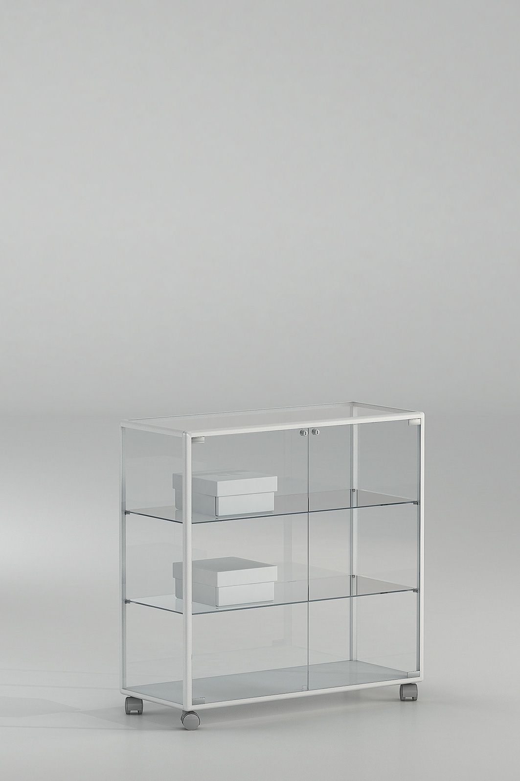 Comptoir vitrine en verre trempé avec serrure - L 91 x P 37 x H 90 cm - Aluminium blanc_0