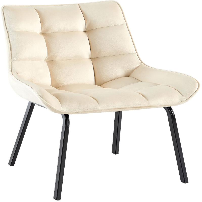 Décoshop26 - Chaise de salle à manger x1 en velours crème généreusement rembourrée piètement en métal noir 10_0007285 - beige métal 3000266033047_0
