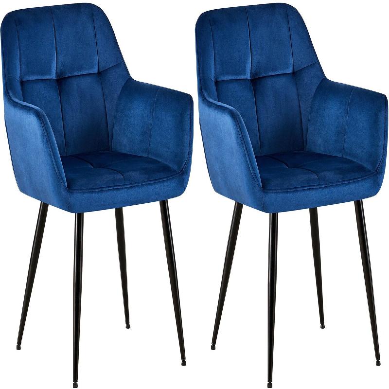 Décoshop26 - Lot de 2 chaises de salle à manger design retro coutures décoratives en carrées assise en velours bleu 10_0001531 - 3000250525961_0