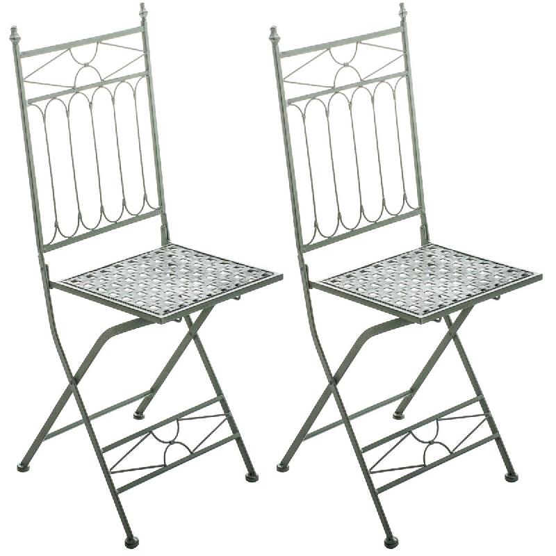 Décoshop26 - Lot de 2 chaises pliable de jardin terrasse balcon design rustique en fer forgé vert vieilli 10_0003129 - 3000251415803_0
