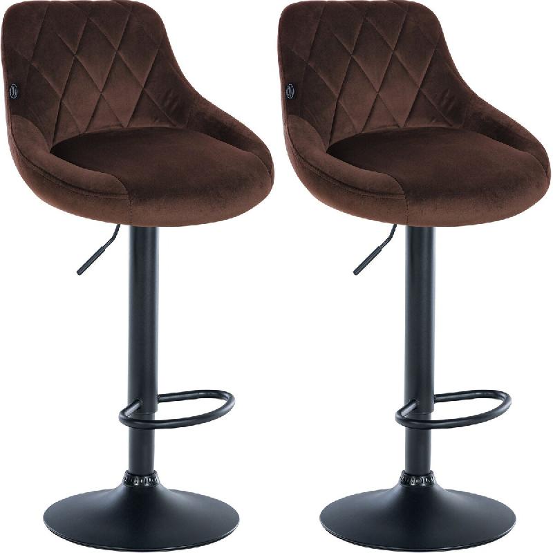 Décoshop26 - Set de 2 tabourets de bar coutures décoratives losanges assise en velours marron et cadre en métal noir TDB10775 - marron métal 30002_0