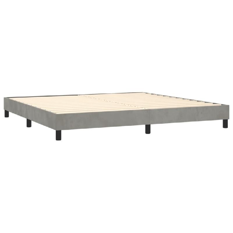 Décoshop26 - Sommier à lattes sur pieds cadre de lit 200x200 cm tissu velours gris clair TDL0207172 - gris 3001169788003_0