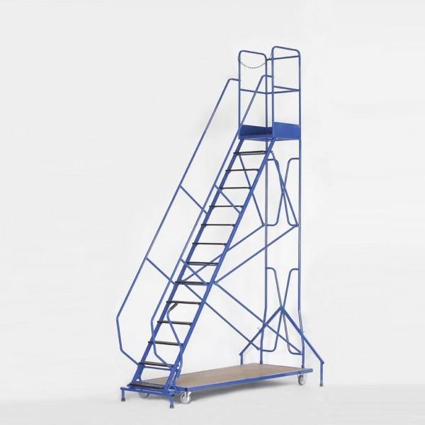 Escabeau mobile Rolléco - 5 à 14 marches avec stabilisateurs et structure en acier - 14 marches_0
