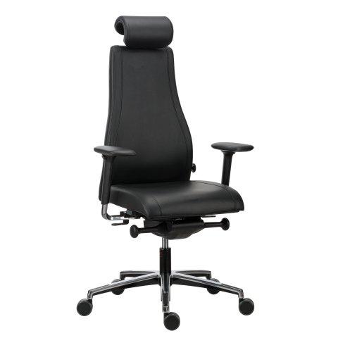 FAUTEUIL DE BUREAU VICTORIA CUIR - AVEC ACCOUDOIRS, APPUI-TÊTE ET SOUTIEN LOMBAIRE - MÉCANISME SYNCHRONE - PIED NOIR