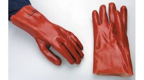 Gant PVC rouge 27cm avec manchette - Taille 9 - Résistance à l'abrasion - Normes EN 420 et EN 388_0