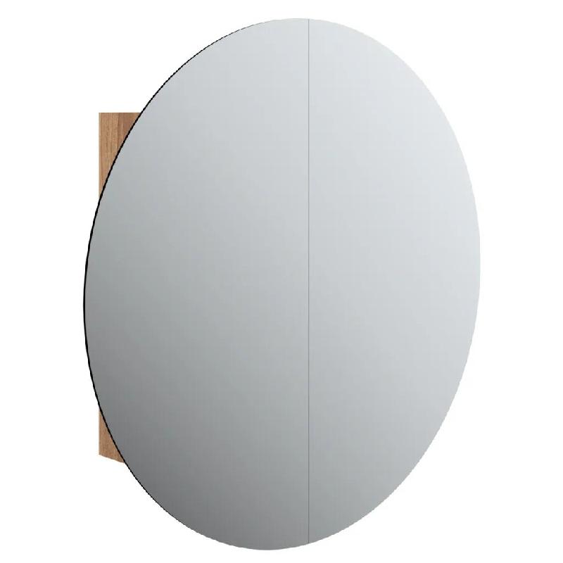 Helloshop26 - Armoire de salle de bain murale miroir rond et LED 54 x 54 x 17,5 cm avec grand espace rangement en bois chêne 02_0047115 - verre 30002_0