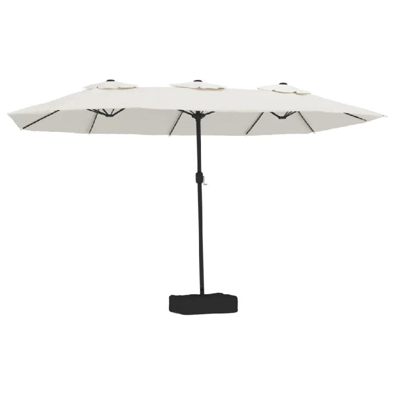 Helloshop26 - Parasol de jardin double tête avec LED ambiance cosy 449 x 265 x 245 cm en polyester blanc sable 02_0047379 - blanc polyester 300023474_0